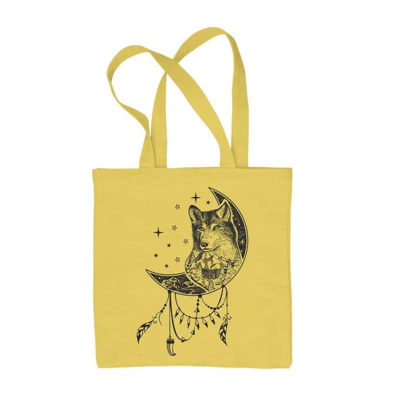 Wolf Dreamcatcher Native American Tattoo Hipster Large Print Tote Shoulder Shopping Bag Yellow