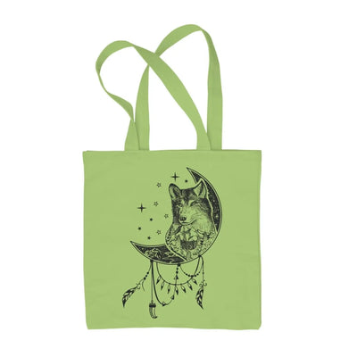 Wolf Dreamcatcher Native American Tattoo Hipster Large Print Tote Shoulder Shopping Bag Lime Green