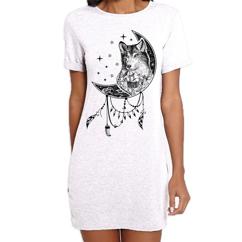 Wolf Dreamcatcher Native American Tattoo Hipster Large Print Women&