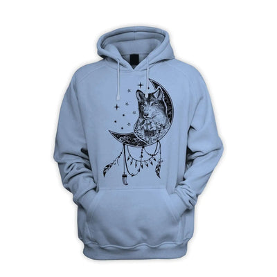 Wolf Dreamcatcher Native American Tattoo Hipster Men's Pouch Pocket Hoodie Hooded Sweatshirt XXL / Light Blue