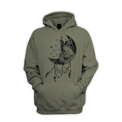 Wolf Dreamcatcher Native American Tattoo Hipster Men's Pouch Pocket Hoodie Hooded Sweatshirt XXL / Khaki