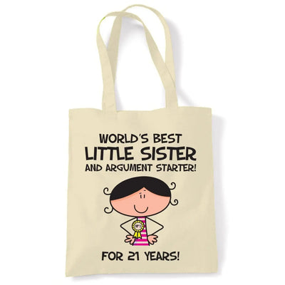 World Best Little Sister Women's 21st Birthday Present Shoulder Tote Bag