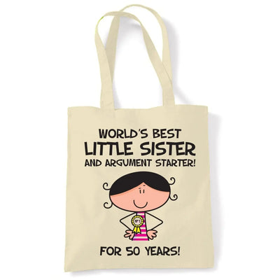 World Best Little Sister Women's 50th Birthday Present Shoulder Tote Bag