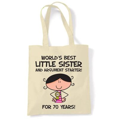 World Best Little Sister Women's 70th Birthday Present Shoulder Tote Bag