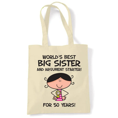 Worlds Best Big Sister Women's 50th Birthday Present Shoulder Tote Bag