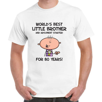 Worlds Best Little Brother Men's 80th Birthday Present T-Shirt L