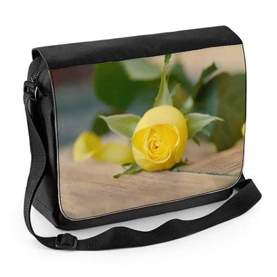 Yellow Rose On Table Laptop Messenger Bag