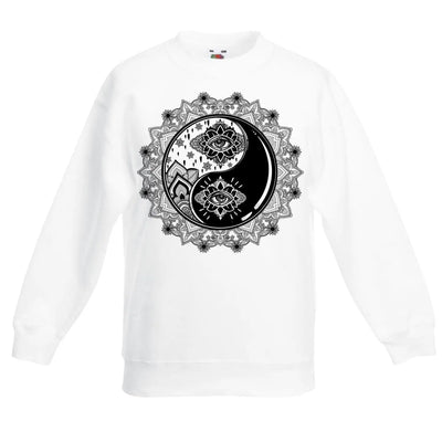 Yin and Yang Mandala Hipster Tattoo Children's Toddler Kids Sweatshirt Jumper 7-8 / White