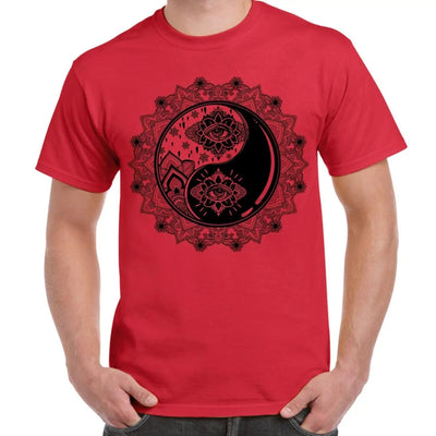 Yin and Yang Mandala Hipster Tattoo Large Print Men's T-Shirt XL / Red