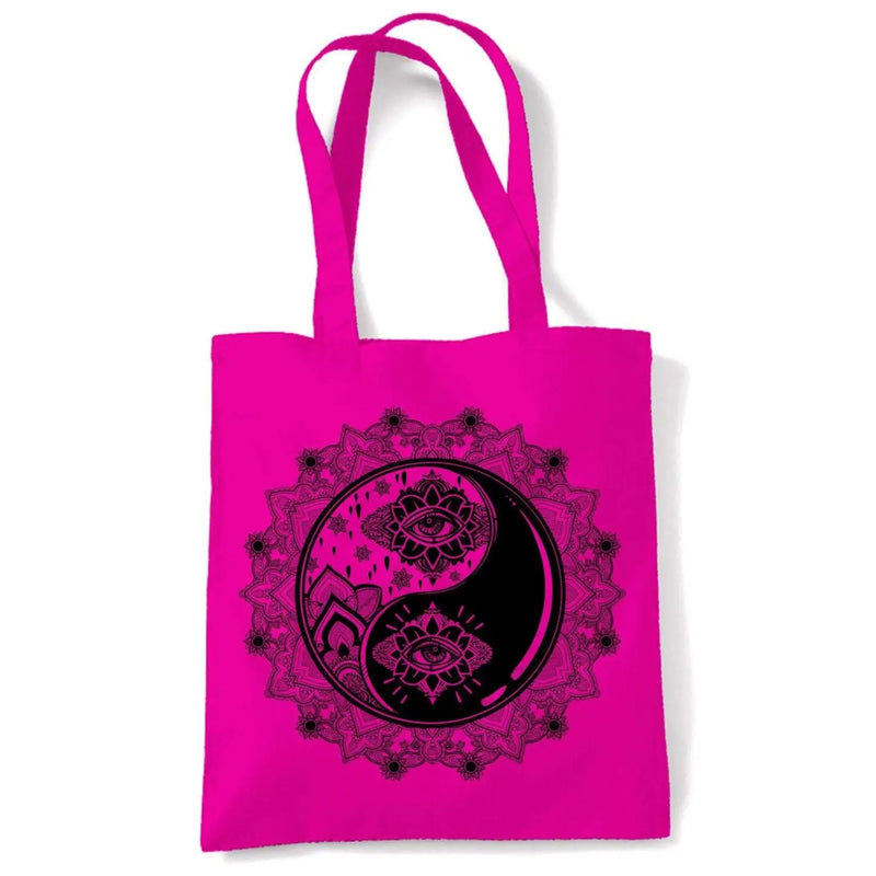 Yin and Yang Mandala Hipster Tattoo Large Print Tote Shoulder Shopping Bag Hot Pink