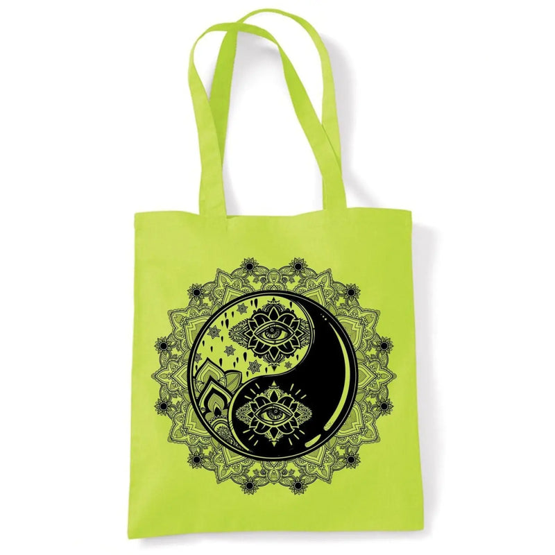 Yin and Yang Mandala Hipster Tattoo Large Print Tote Shoulder Shopping Bag Lime Green