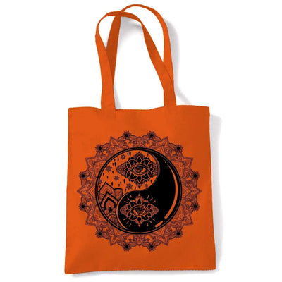 Yin and Yang Mandala Hipster Tattoo Large Print Tote Shoulder Shopping Bag Orange