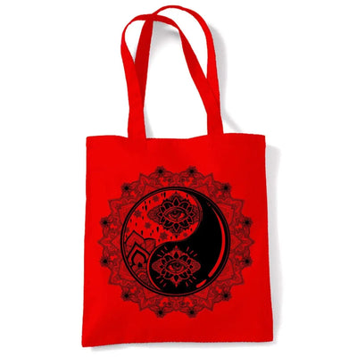 Yin and Yang Mandala Hipster Tattoo Large Print Tote Shoulder Shopping Bag Red