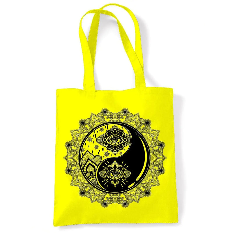 Yin and Yang Mandala Hipster Tattoo Large Print Tote Shoulder Shopping Bag Yellow