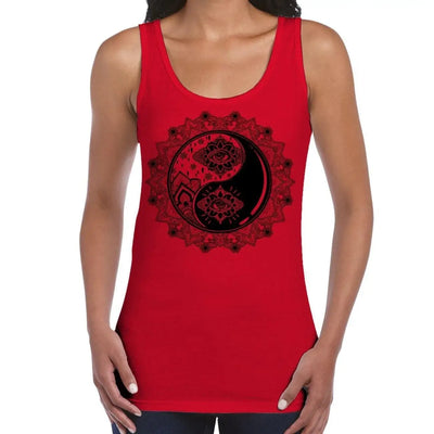 Yin and Yang Mandala Hipster Tattoo Large Print Women's Vest Tank Top XL / Red