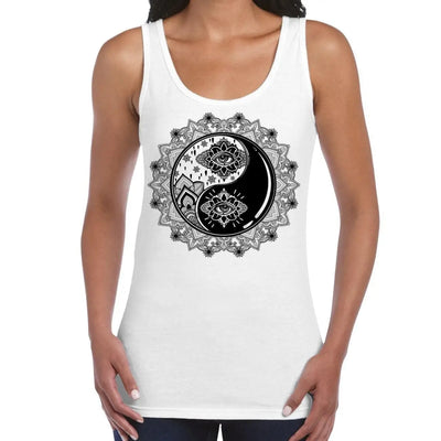 Yin and Yang Mandala Hipster Tattoo Large Print Women's Vest Tank Top XL / White