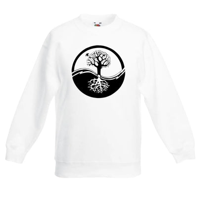 Yin and Yang Tree Hipster Tattoo Children's Toddler Kids Sweatshirt Jumper 12-13 / White