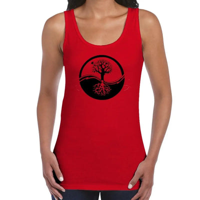 Yin and Yang Tree of Life Women's Tank Vest Top L / Red