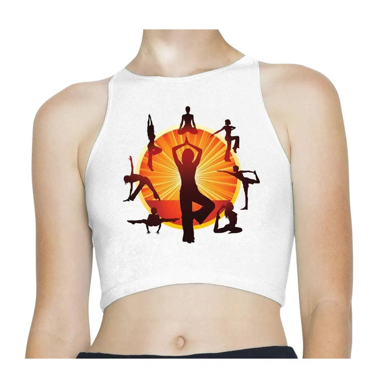 Yoga Wheel Meditation Zen Sleeveless High Neck Crop Top XS / White