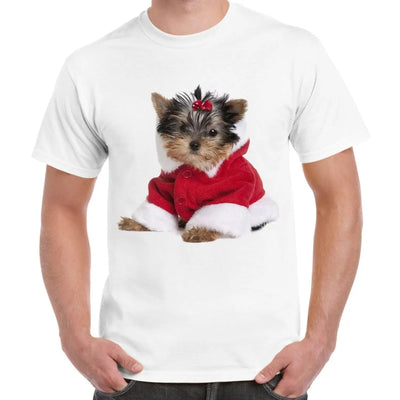 Yorkshire Terrier Puppy Santa Claus Father Christmas Men's T-Shirt S